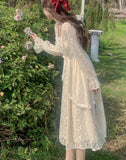 Summer Lace Bandage White Fairy Midi Vintage Patchwork Ruffle Flounce Sweet Korean Elegant Dress