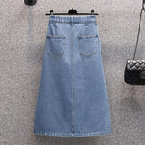 Casual Jeans Skirts Women Side Slit Sexy Long Denim Skirt High Waist Summer Vintage A Line Skirts