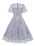 Sequins Leaf Embroidered Mesh Overlay Elegant Dresses for Women Vintage Cocktail Party Luxury Long Dress