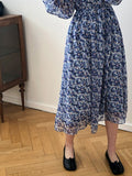 Elegant O-Neck A-Line Long Casual Loose Floral Print Dress High Waist Vestidos