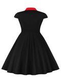 Women Oversized 4XL 5XL Vintage Dresses Notched Collar Cap Sleeve Single Breasted A-Line Female Pinup Retro Black Dress