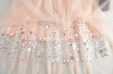 Spring Women Elastic High Waist Pleated Double Layer Mesh Sequins A-Line Skirts Streetwear