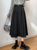 Women Casual Skirts Fashion Korean Style Plain Color Loose High Waist Ladies Elegant A-line Long Skirt