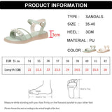 Fashion Pearls Flat Heels Summer Crystal Buckle Strap Sandals Woman Thick Bottom Gladiator Shoes