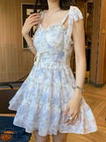 Summer Sashes Floral Fairy Mini Ruffle Flounce Fluffy Sweet Strap Korean Princess Dress