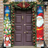 1set Door Banner Merry Christmas Santa Snowman Hanging Banner Supplies New Year Home Xmas Decor