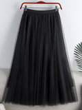 Fashion Women Glitter Lining Tulle Skirt Summer Elastic High Waist Elegant Mesh Midi Skirt