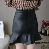 High Waist Mini Skirt Women Fashion Korean Style All-match PU Leather Ladies A-line Short Skirts