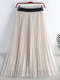 Women Contrast Trim Tulle Skirt Elastic High Waist Mesh Midi Pleated Skirts