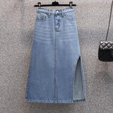 Casual Jeans Skirts Women Side Slit Sexy Long Denim Skirt High Waist Summer Vintage A Line Skirts