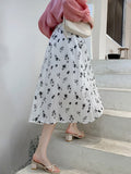 Women Elegant Long Spring Korean Style Floral Print All-match High Waist Ladies A-line Casual Skirt