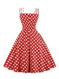 Spaghetti Strap Bow Front Polka Dot Vintage Fit and Flare Dresses 95% Cotton Women Summer Sexy Dress with 3XL 4XL