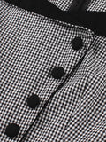 Contrast Collar Gingham Vintage Dresses for Women Button Front Short Sleeve 50s Rockabilly A Line Plaid Elegant Dress