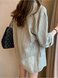 Women Thin Jacket Long Stripe Casual Loose Small Suit Cardigan Sun-protective Clothing