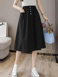 Women Summer Casual Skirts Korean Style Solid Color All-match High Waist Ladies Elegant A-line Skirt