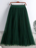 Spring Summer Women Solid Casual A Line Elegant Elastic High Waist Tulle Pleated Skirt