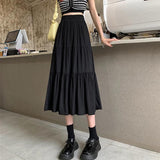 Women Casual Long Spring Korean Style All-match Elastic High Waist Ladies Elegant A-line Skirt