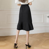 Ladies Elegant A-line Mermaid Spring Office Style All-match Solid Color High Waist Women Long Skirt