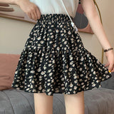 Women Summer Casual Korean Style Floral Print Elastic High Waist Ladies A-line Mini Short Skirt