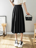 Women Casual Pleated Skirts Korean Style Big Swing All-match High Waist Ladies Elegant A-line Long Skirt