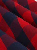 Red Plaid 100% Cotton Summer Rockabilly Vintage Dress Spaghetti Strap Button Front Shirred Back Party Dresses Women