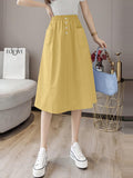 Women Summer Casual Skirts Korean Style Solid Color All-match High Waist Ladies Elegant A-line Skirt