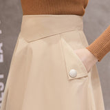 Ladies Elegant A-line Long Spring Korean Style Vintage Big Swing High Waist Women Casual Skirt