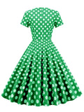 Retro Clothing V-Neck Button Front Short Sleeve Summer Robe for Women Cotton Polka Dot Vintage Midi Dress