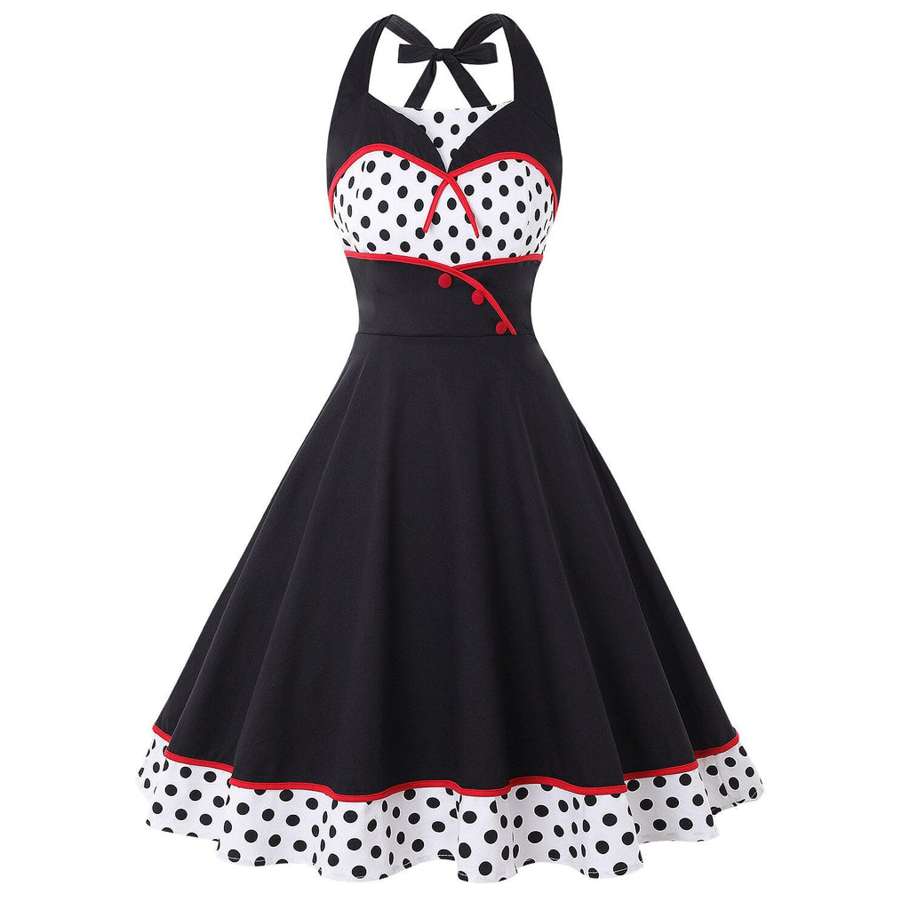 2022 Elegant Vintage Floral Print Pleated Casual Dress Polka Dot Vestidos A-Line Pinup Business Party Women Flare Swing Dresses