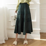 Women Casual Long Spring Korean Style Vintage Corduroy High Waist Ladies Elegant A-line Skirt