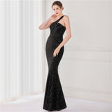 New Women Elegant One Shoulder Sleeveless Formal Evening Dress Sexy Mermaid Sequin Women Party Maxi Dress Vestidos