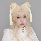 Spring Summer Fox Ear Shape Hair Hoop with Tassel Flower Decors Hair Holder Cosplay Party Headwear for Teenagers Adult