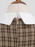 50s Hepburn Retro Vintage Casual Flare Dress with Bow Durn Down Collar Plaid Print Shirt 3/4 Long Sleeve Runway Midi Party Dress