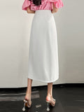 High Waist Elegant A-line Skirts Women Korean Style Solid Color All-match Office Lady Long Skirt