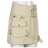 Y2K Streetwear Cargo Skirts With Pockets High Waisted Preppy Mini Skirts Women Vintage Korean Chic Pencil Skirts