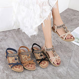 Crystal Flower Bohemian Sandals Summer Soft Sole Non-slip Beach Woman Low Heels Casual Shoes