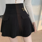 Women High Waist Mini Skirts Fashion Korean Style All-match Solid Color Ladies Elegant Pleated Skirt