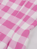 Pink Plaid Elegant Sleeveless Summer Midi Dresses for Women High Waist Pleated Vintage Rockabilly Pockets Dress