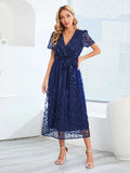 Sequin Embroidered Mesh Birthday Party Dresses Women Elegant V-Neck High Waist Spring Summer Cocktail Long Dress