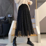 Ladies Elegant A-line Long NSpring Korean Style All-match Mesh High Waist Women Casual Skirt