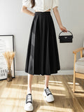 Women Casual Pleated Skirts Korean Style Big Swing All-match High Waist Ladies Elegant A-line Long Skirt