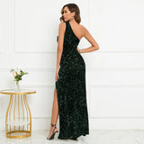 Sexy Slit Black Velour Sequin Evening Dress Women Slash Neck Party Maxi Long Prom Dress