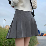 Ladies A-line Pleated Skirts Spring Korean Style Solid Color All-match High Waist Women Casual Mini Skirt