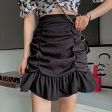 High Waist Korean Style Streetwear All-match Ruffles Ladies Elegant Short Mermaid Mini Skirt