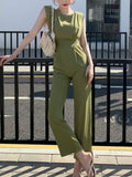 New Spring Women Elegant Tank Jumpsuits Office Lady High Waist Overalls Romper Solid Long Jumpsuit