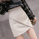 Women A-line Spring Korean Style Vintage PU Leather All-match Ladies High Waist Short Skirt