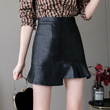 High Waist Mini Skirt Women Fashion Korean Style All-match PU Leather Ladies A-line Short Skirts