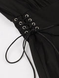 Sweetheart Neck Bat Embroidered Lace-Up Side Black Vintage Dress Women Halloween Party Festival Clothing Cotton Dresses