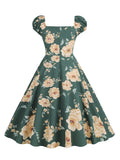 Women Sweetheart Neck Floral Print Vintage Style Summer Dress High Waist Retro Ladies Swing Dresses Party Elegant
