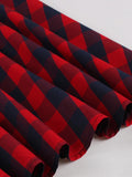 Red Plaid 100% Cotton Summer Rockabilly Vintage Dress Spaghetti Strap Button Front Shirred Back Party Dresses Women